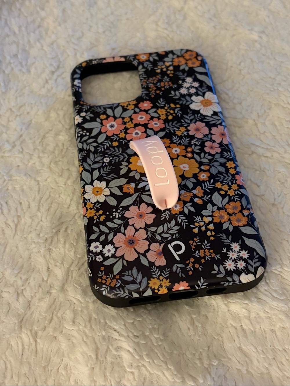 Loopy Case Floral Black Phone Case with Pink Loop iPhone 12